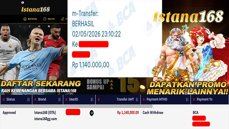 Mohon untuk selalu menghubungi Istana168 melalui kontak resmi berikut: - Whatsapp : +6281240006168 - Telegram : istana168 - LINE : istana168 - Facebook : istana168terpercaya